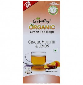 Eco Valley Ginger, Mulethi & Lemon Organic Green Tea Bags  Box  50 pcs